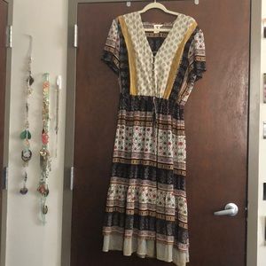 Anthropologie tier black and red peasant dress